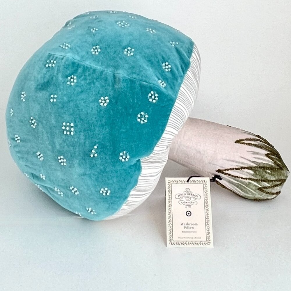 NEW John Derian X Target Beaded Mushroom Plush Pillow BLUE 17x14